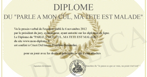 Diplome du -PARLE A MON CUL MA TETE EST MALADE-